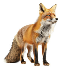 Obraz premium A realistic fox standing majestically, showcasing its vibrant fur and keen expression, perfect for wildlife-themed projects.
