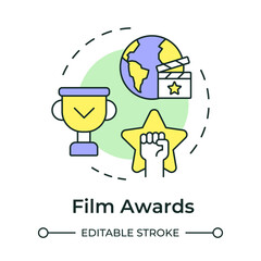 Film awards multi color concept icon. Movie festival, cinematography achievement. Round shape line illustration. Abstract idea. Graphic design. Easy to use in infographic, presentation