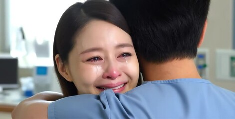 A patient sheds tears of joy, expressing deep gratitude while embracing a compassionate healthcare professional. The heartfelt hug symbolizes trust, care, and the profound bond