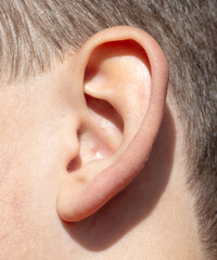 Close-up of a man's ear. Macro