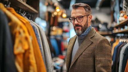 Obraz premium Chic guy browsing clothing at a store