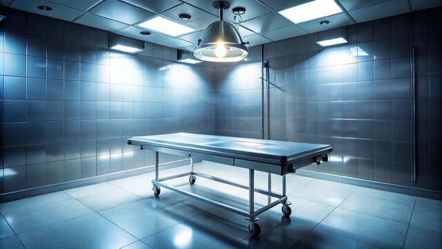 Bright light illuminating morgue autopsy table