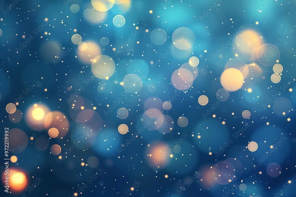 Sticker sparkling blue bokeh light effect on a shining vector sky background for dreamy and elegant designs.