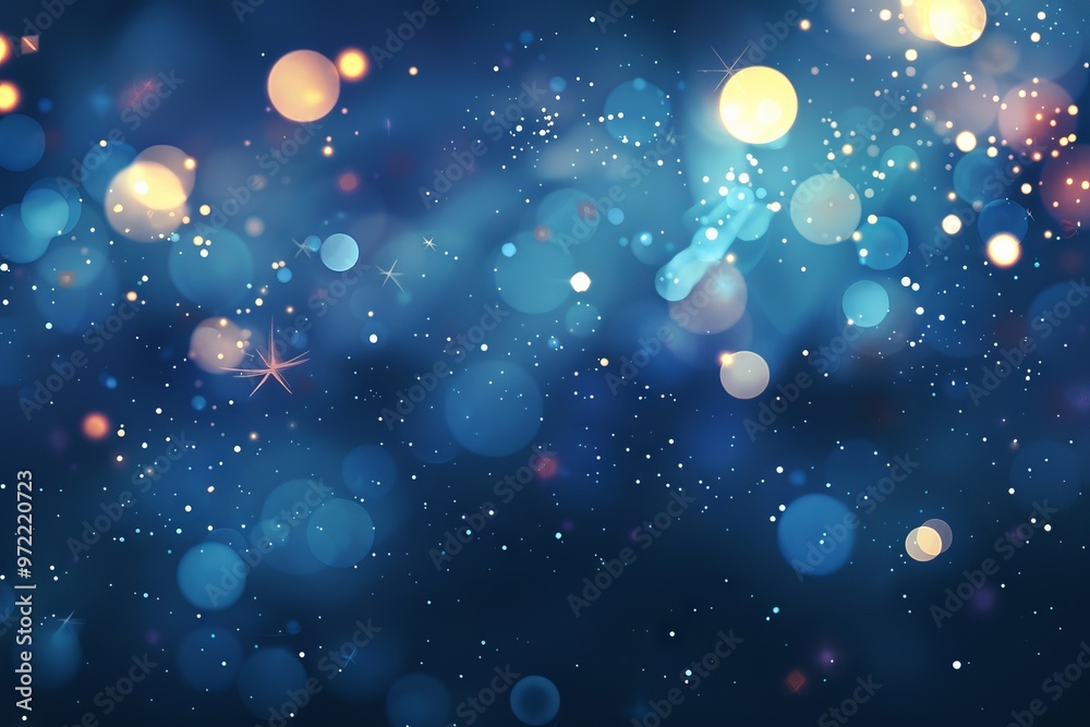 Poster sparkling blue bokeh light effect on a shining vector sky background for dreamy and elegant designs.