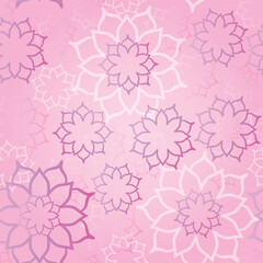 Seamless Pattern Vector Swatch, Abstract Floral Illustration, Pink Flowers, Mandalas, Mosaic, Hand-Drawn Vintage Design for Wallpaper and Any Surface Design. 