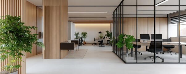 Minimalist office with perfectly balanced decor, focusing on simplicity and functional design.