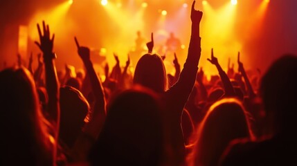 Fototapeta premium A lively concert scene with audience members enjoying the performance under colorful lights.