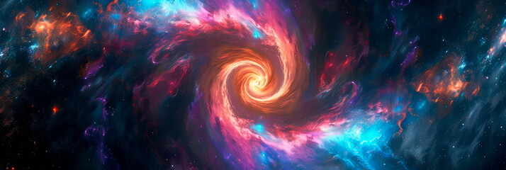 A tie-dye effect applied to a galactic spiral, featuring swirls of rainbow colors merging into the depths of space.
