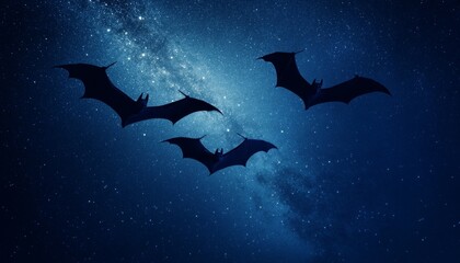 Fototapeta premium Stylized Bats Flying Across the Moonlit Night Sky Creating a Halloween Vibe