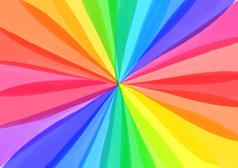 手描き水彩の虹色カラフルサンバースト放射背景