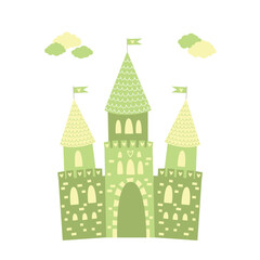 Fairy castle in green color Cute princess castle.  Cartoon vector isolated.