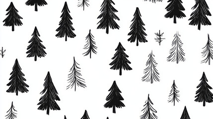 Fototapeta premium A simple, black and white pattern with tree shapes, perfect for holiday wrapping paper, decorations, and cards.