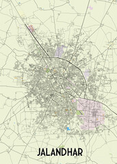 Jalandhar, Punjab, India artistic map poster