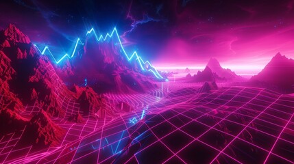 Futuristic abstract landscape  a virtual reality scene with neon lights and cyberpunk vibes