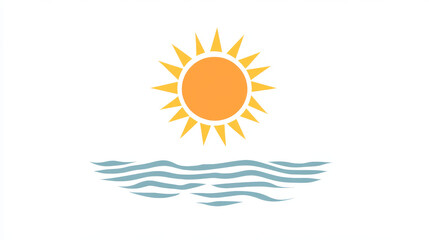 Fototapeta premium A simple icon showing a sun above water, perfect for representing warm weather, sunrise, or climate control. This image is useful for topics related to weather, vacations, or climate change.