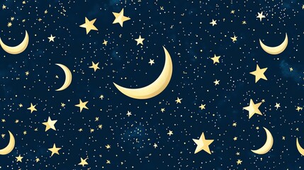 Naklejka premium Night sky with stars and crescent moons.