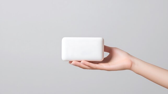 A white female hand holds a sleek product, showcasing its elegance and inviting consumers to explore its potential