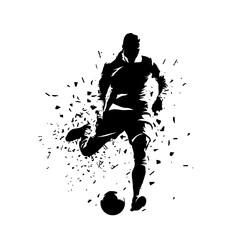 Soccer, football player kicking ball, isolated vector silhouette, front view