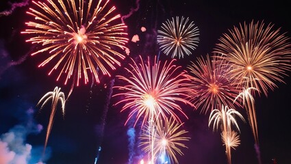 A dazzling display of colorful fireworks in the night sky.