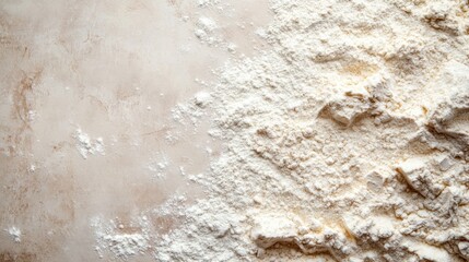 A close-up of scattered flour on a surface, suitable for baking or cooking.