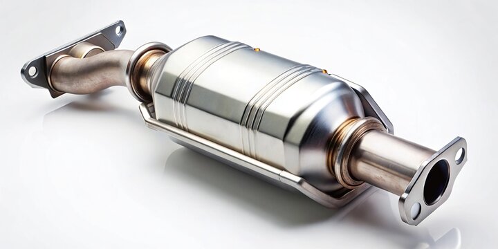 Catalytic converter with lambda sensor on white background