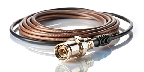 CCTV cable BNC Connector with Copper Cable isolated on white background Reflected