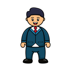 Smiling Office Man Karate Cartoon Vector Icon Illustration. Flat Cartoon Style