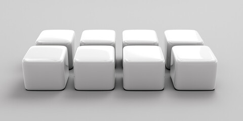 Row of eight shiny white cubes