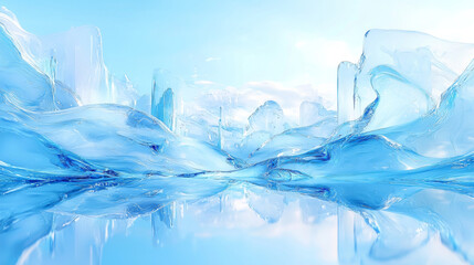 Obraz premium Abstract icy landscape with a blue sky reflection.