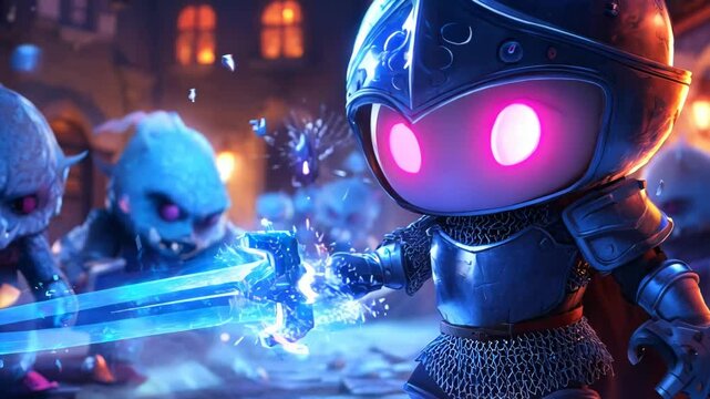 cartoon character cute the knight fights Video 4K