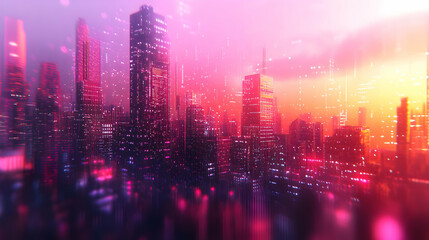 Fototapeta premium Neon Cityscape at Sunset