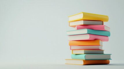 Stack of books on plain surface, subtle lighting, 3D illustration