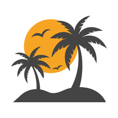 Tropical coconut tree and beach resort logo design, ideal for summer and vacation-themed branding.