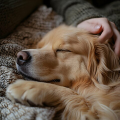 Golden Retriever Dog Sleeping Peacefully on a Blanket