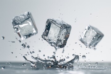 Frosty ice cubes melting in the water, great for winter or cold-themed photoshoots
