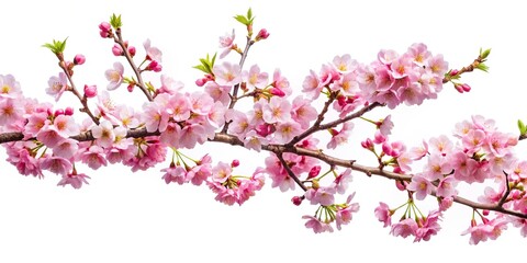 Cherry blossom branches isolated on white background, with a clipping path for easy separation