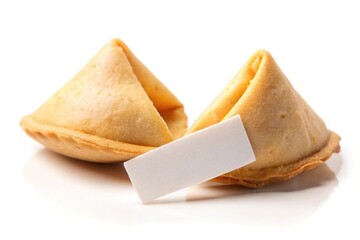 Chinese fortune cookie with blank paper strip isolated on white background