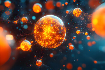 Obraz premium Abstract Sphere Network Orange Blue Glow