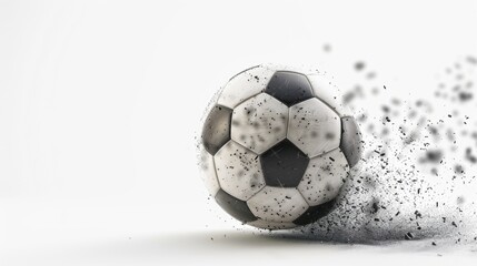 Fototapeta premium A soccer ball in black and white hits a white wall, a simple yet powerful visual