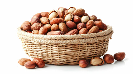 Obraz premium Hazelnut Basket Shelled Nuts in Wicker Bowl Food Photography
