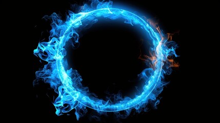A bright blue ring of fire on a black background