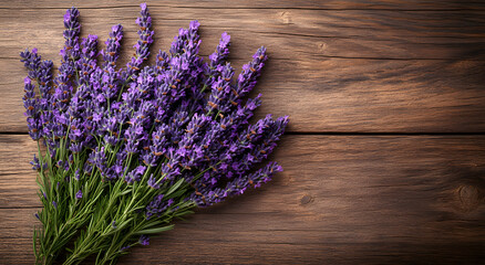 “Rustic Wooden Background with Lavender Flowers Providing a Natural Aesthetic”
