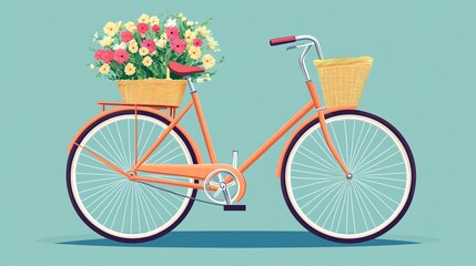 Fototapeta premium Vintage bicycle with a basket full of flowers.