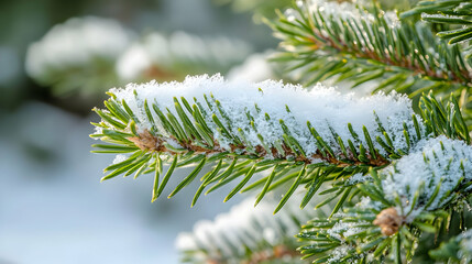 Evergreen Tree Branch Covered in Fresh Snow