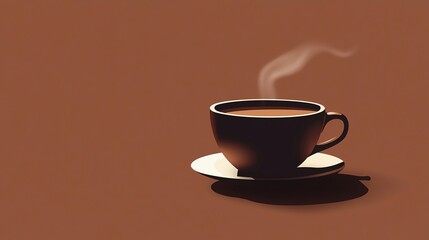 Obraz premium A steaming cup of coffee sits on a saucer against a brown background.