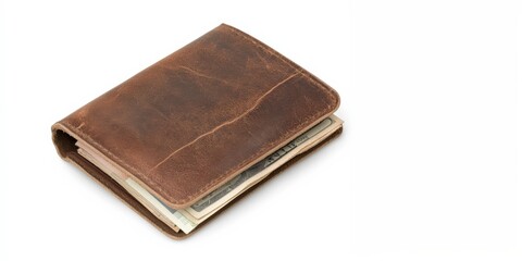 Obraz premium A vintage brown leather wallet showcasing a rustic texture, perfect for fashion and accessory photography.