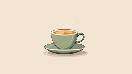 A green coffee cup with steam rising from it, sitting on a saucer.
