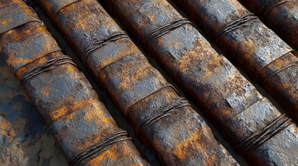 Rusty Metal Pipes Tied Together Abstract Industrial Background