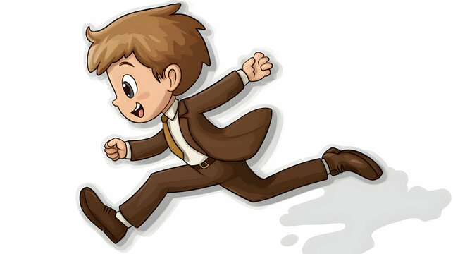 Happy Cartoon Businessman Running and Smiling