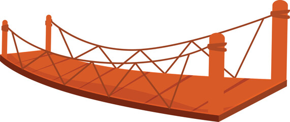 Wooden suspension bridge with ropes connecting two sides isolated on white background © nsit0108